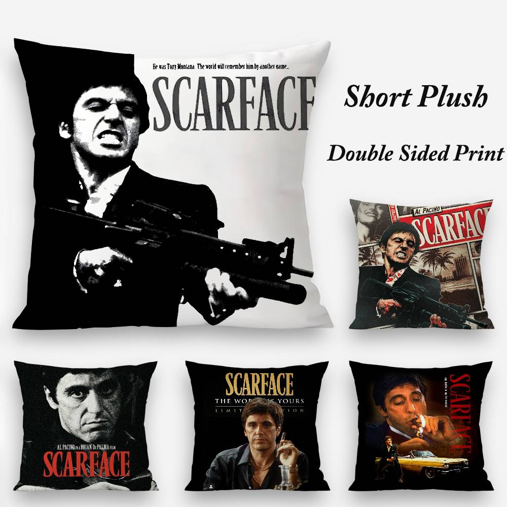 Classic S-Scarface Movie Pillow Case Plush Fabric Soft Double Sided Print Sofa Cushion Cover Throw Pillow Covers