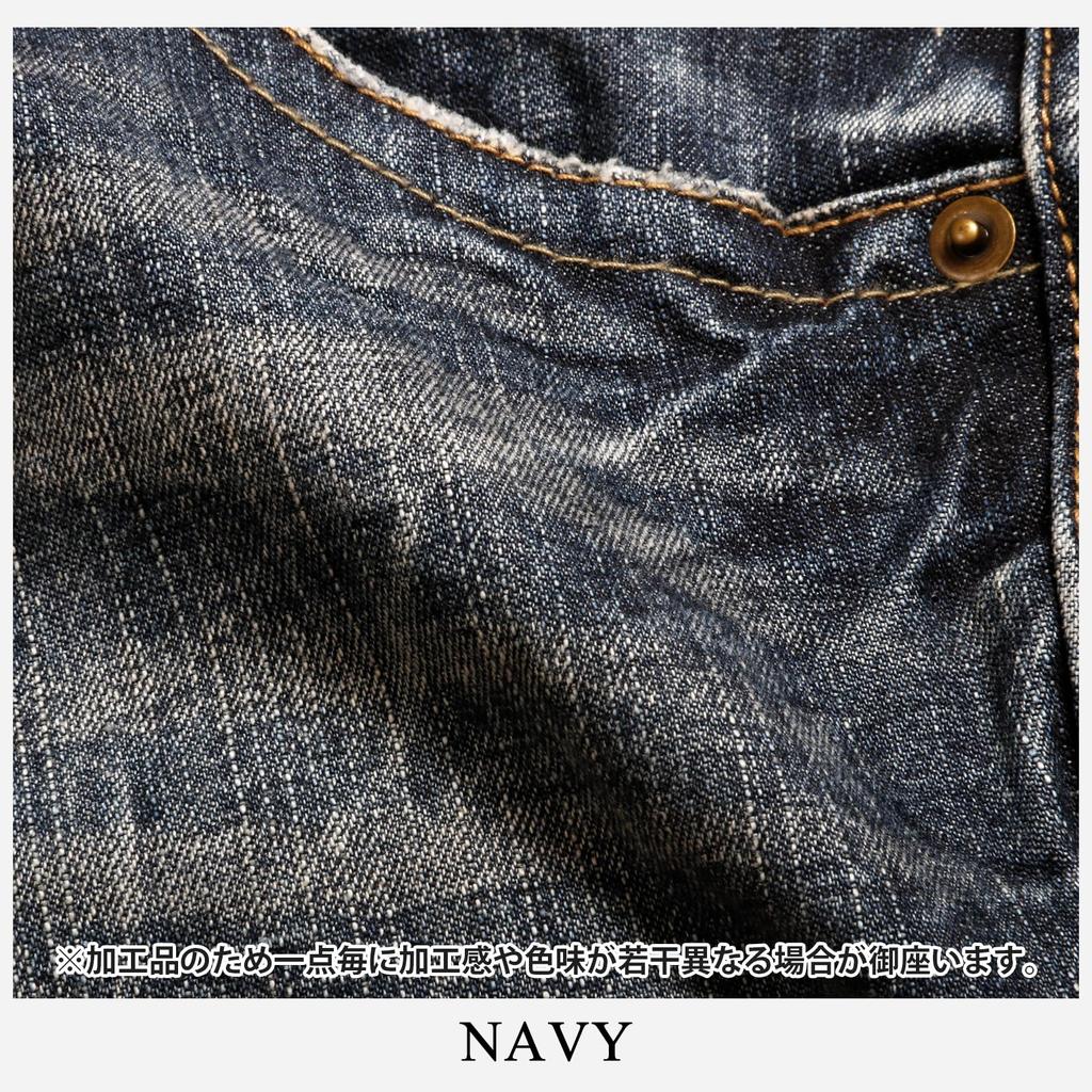 Barrette Men's Navy Straight Denim Pants with Wine Red Stitching, Size L