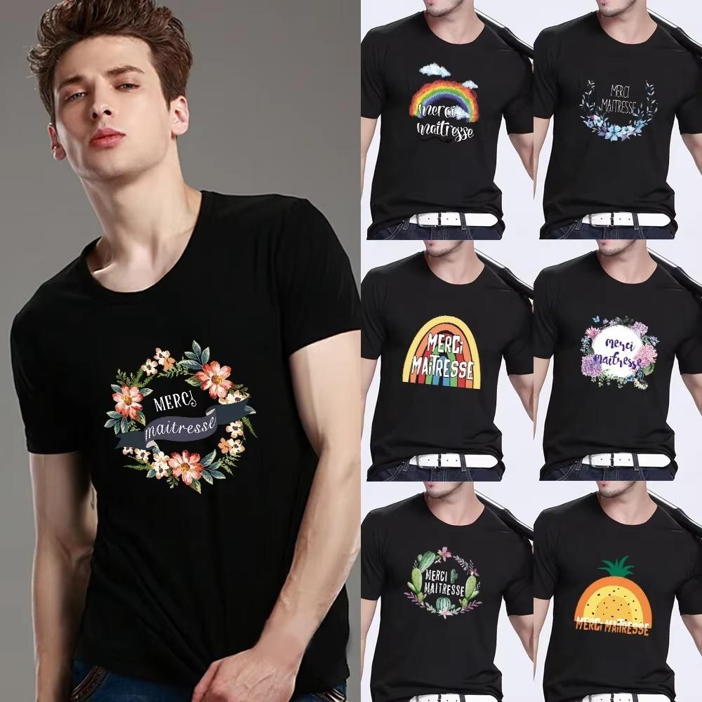 Fashion Men's Black T-shirt Maitresse Print Pattern Series Casual  Street Casual Sports Round Neck Top Men's Clothing
