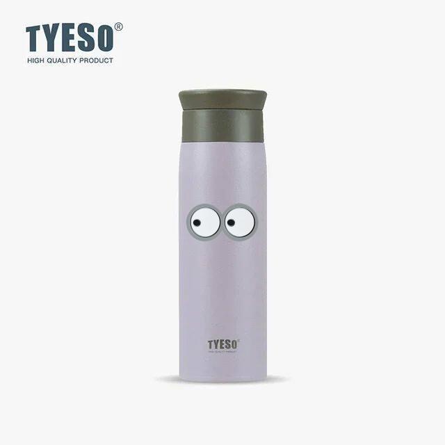 Tyeso 500ml Portable Thermoses Stainless Steel Insulated Water Bottle Simple Round Shoulder Travel Mug Frosted Style with Eye Sticker