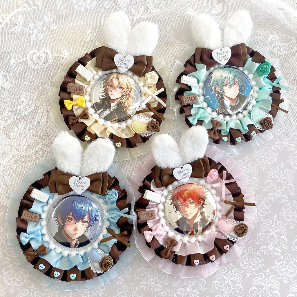 Bunny Chocolat Frill Rosette with Chocolate Milk Rabbit Ears, Ita-Rosette Badge with Magnet, Blue [Used]