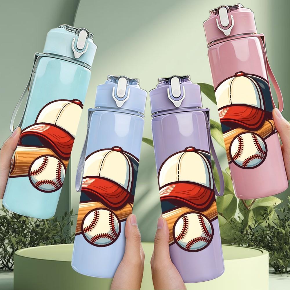 1PC Baseball Bat Glove Sport Print 750ml Color Plastic Sports Water Bottle Leakproof Flip Straw Lid Suitable for Sports Office Home Use