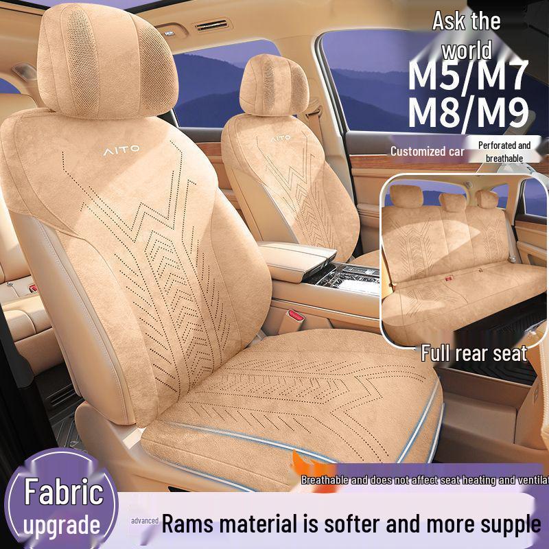 AITO M5/M7/M8/M9 Car Seat Covers with Suede, Ventilated, Breathable Saddle Pad, Half-Wrap Cushion