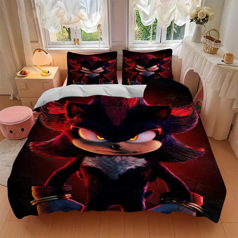 3pcs Shadow the Hedgehog Comforter Set - Four Seasons Home High,Machine Washable Bedspread with Pillowcases (No Filling) Yy250909046