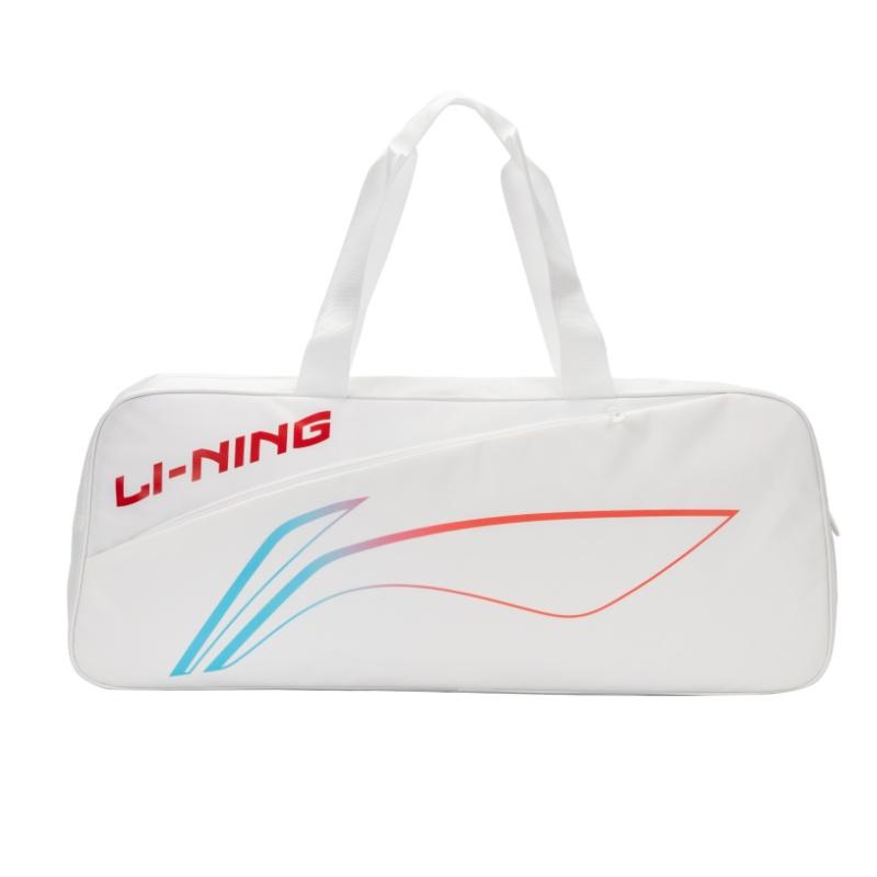 Сумка для бадминтона Li Ning на три ракетки, большая вместимость, отдельное отделение для ракеток, унисекс, спортивная сумка, белая ABLU113-1 White