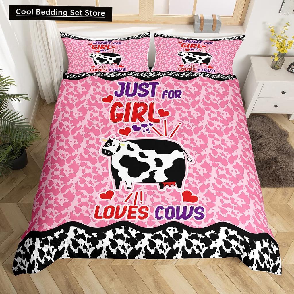Milk Cow Duvet Cover King Queen Size Cute Cartoon Cows Bedding Set for Kids Farmhouse Rustic Animal 2/3pcs Polyester Quilt Cover