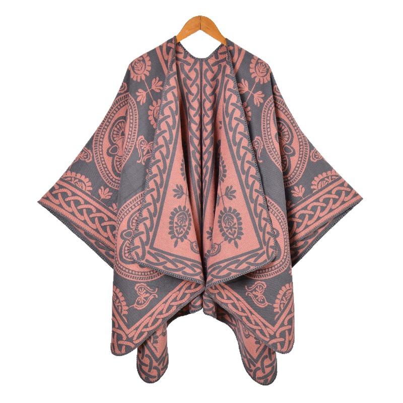 Street New Ladies Scarf Shawl Autumn and Winter Thickened Imitation Cashmere Jacquard Split Warm Cape