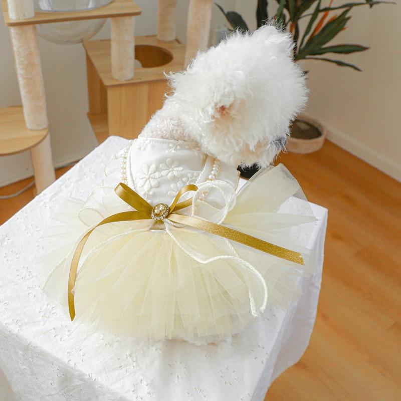 PETCIRCLE Small Dog Dress Puppy Mesh Tulle Wedding Skirt Golden Glitter Pet Clothes