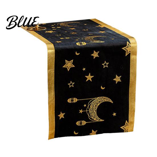 Theme Party Table Decor Eid Mubarak Runner Ramadan Gold Moon Stars Tablecloth Islamic Happy Velvet Runner Holiday Rectangular Cloth for Home Dining