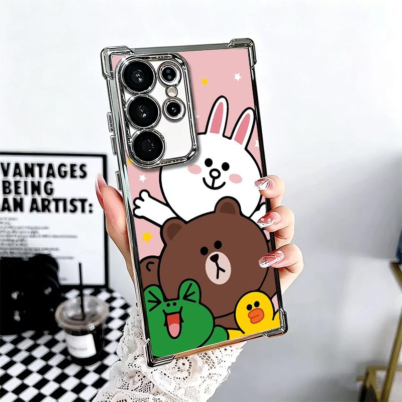 Cartoon Bear B-Browns C-Conys Plating Phone Case For Samsung Galaxy S24 S25 FE S26 Edge S23 Ultra S22 S21 Plus S20 Anti-Fall Air