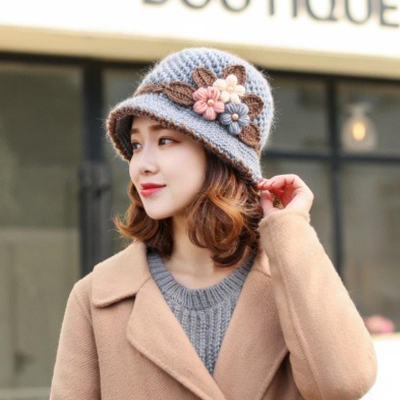 Women's Handmade Crochet Bucket Hat with Floral Embellishments Lightweight Warm Winter Hat Floral Crochet Hat