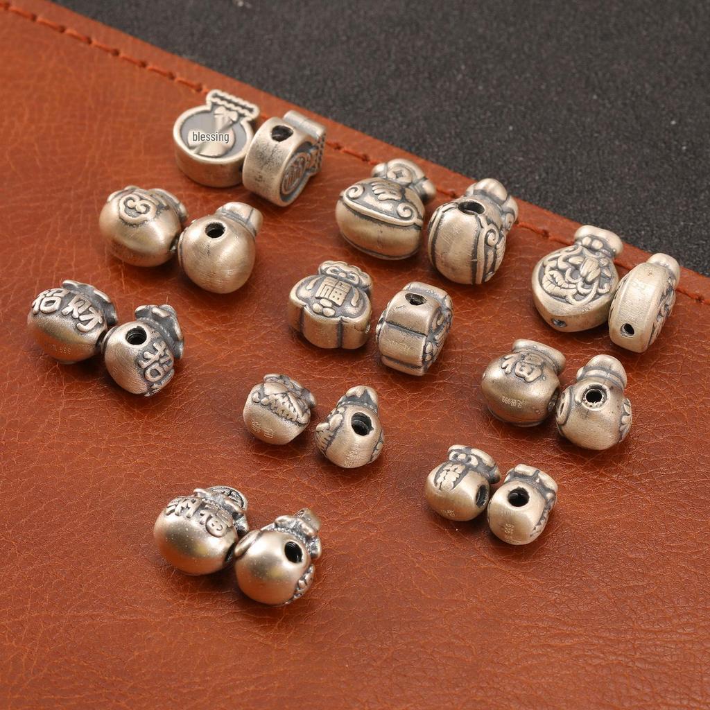 Sterling Silver S999 Wealth Attraction Beads - 3D Money Bag Design for DIY Bracelets
