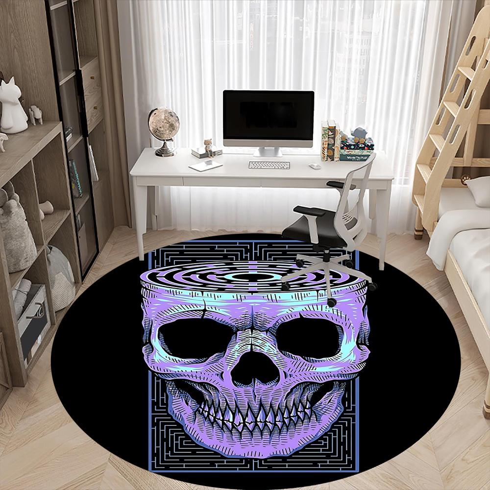 1pc Skull Maze Office Round Area Rug, Indoor Mat Suitable ForOffice, Under Office Chairs Bedroom Living Room Home Decor, Room Deco q116