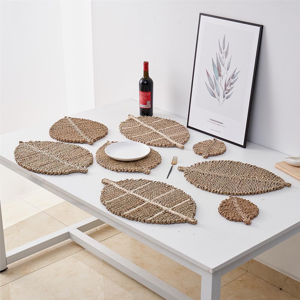 Hand Woven Place Mats Set Shape Boho Wicker Table Place Mats for Dinning Table,Home,Wedding (S:9.5x6.3”)
