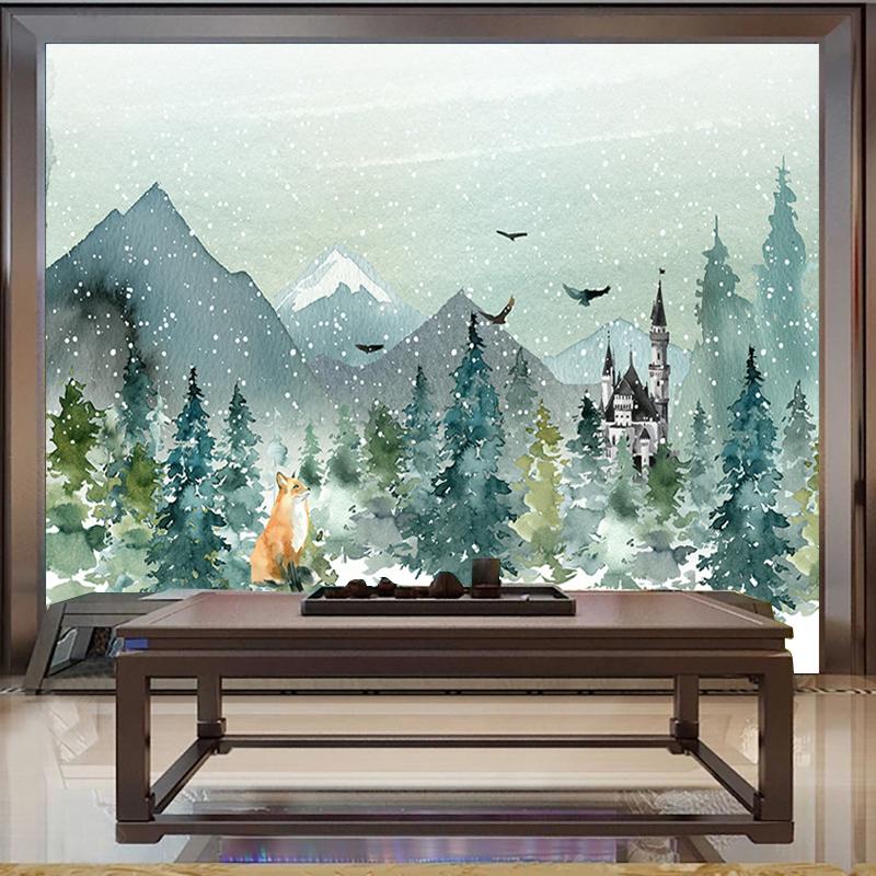 Nordic 3D Wall Mural Hand Painted Woods Valley Cartoon Fox Wallpaper Children's Room Background Wall Decor Papel De Parede 3 D