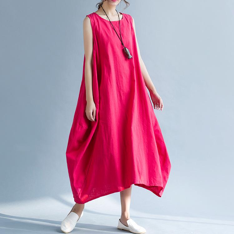 

Жіноча сукня без рукавів вільного крою з кишенями - Великий розмір, Однотонна, Круглий виріз XL червоний