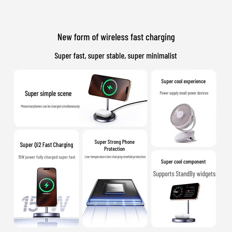 Ugreen Magnetic 2-in-1 MagSafe 15W Qi2 Wireless Charging Stand
