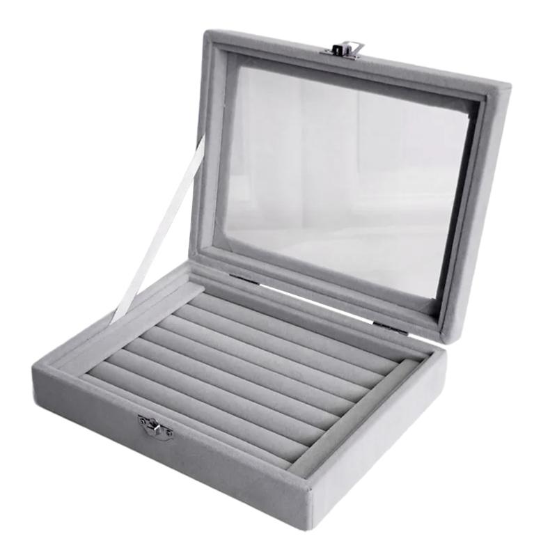Compact Jewelry Case Display Rack Stylish Jewellery Organizer with Glass Lid Convenient Jewelry Storage Box for Travel