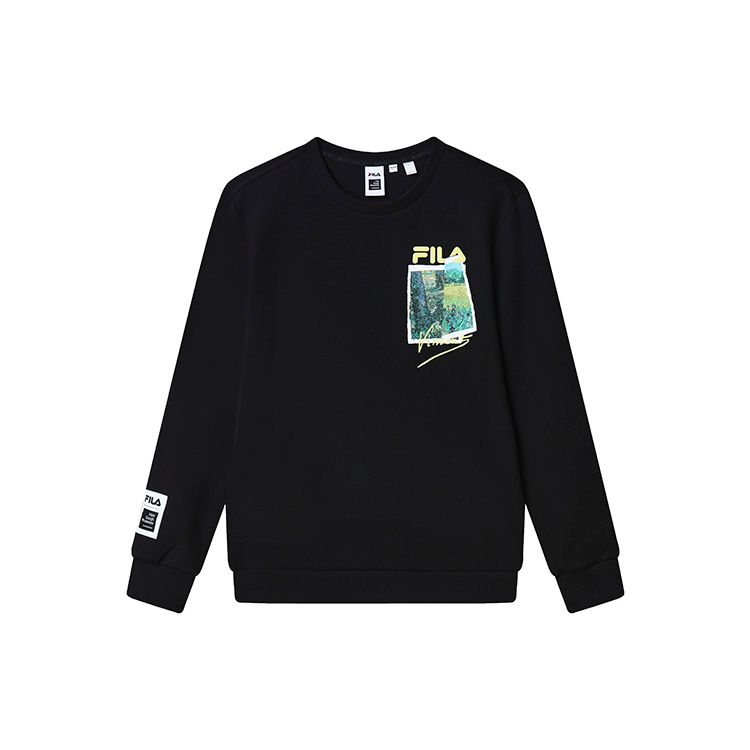 FILA Van Gogh Collaboration Series Van Gogh Museum 2.0 Pattern Logo Crewneck Sweatshirt Men sweatshirt Black F11M318215F-BK