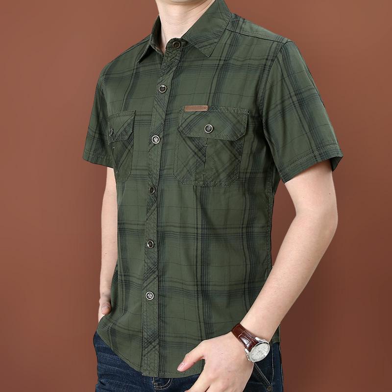 2026 Men's Plus Size Loose Plaid Cotton Short Sleeve Shirt - Casual & Lightweight