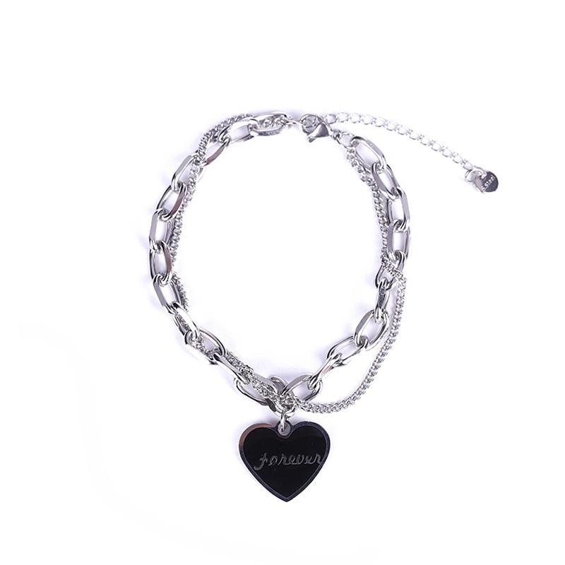 New ins cold wind double spade heart bracelet titanium steel bracelet couple trend retro bracelet simple hand jewelry