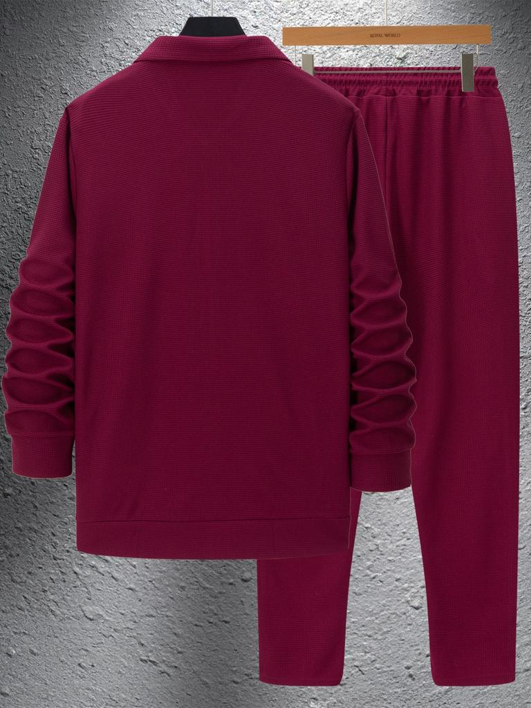 Set Jachetă Waffle cu Buzunare cu Fermoar pentru Bărbați