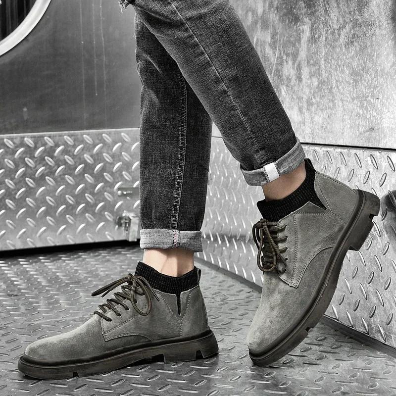 Brand Men Genuine Leather Basic Boots Casual Antiskid Outdoor Shoes Luxury Motorcycle Boots Breathable Men Walking Driving Shoes