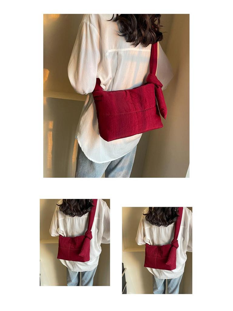 Korean Style Women's Cotton-Padded Crossbody Messenger Bag - Solid Color, Large Capacity
