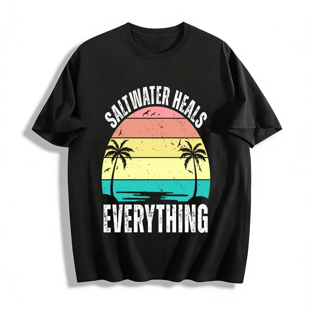

Vintage Sunset Coconut Tree Vacation Style Casual Tee Pure cotton T-shirt XXS