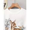 European sizes Women'S Short Sleeve T-Shirt with Deer & Floral Print - Casual Round Neck Tee, Lightweight & Breathable for Spring/Summer