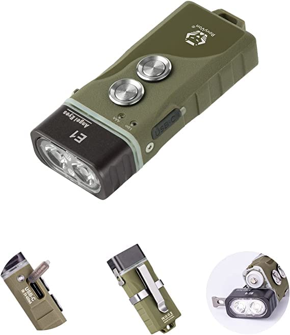 RovyVon E1 Hybrid Battery Dual LED 6500K Cool White Up To 700 Rechargeable Keychain Flashlight with AAA Battery for Dual Power Ultra-Compact