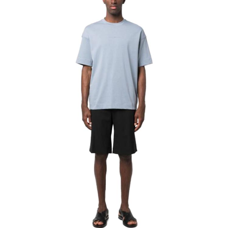 Emporio Armani Solid Color Fitted Crew Neck Short Sleeve T-Shirt Men Tops Sky-Blue 3R1TV7-1JWZZ-0738