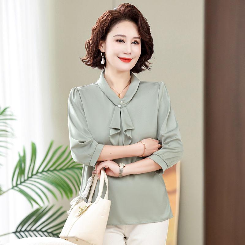 Women's Spring and Autumn Style Chiffon Shirt Loose Middle-aged and Elderly Mother's Clothing Base Shirt