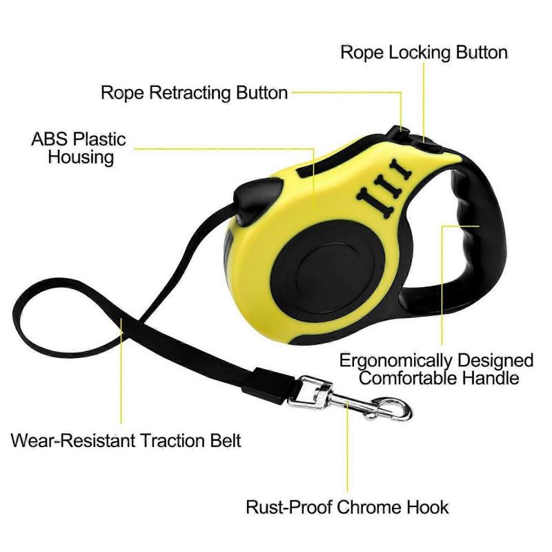 5 M Retractable Dog Lead with Automatic Braking System, Durable and Wear-Resistant Design