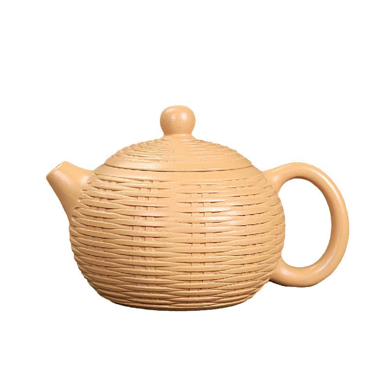 

220ml Classic Yixing Purple Clay Teapots Handmade Bamboo Weaving Xishi Pot Raw Ore Gold Section Mud Kettle Zisha Tea Set Tea