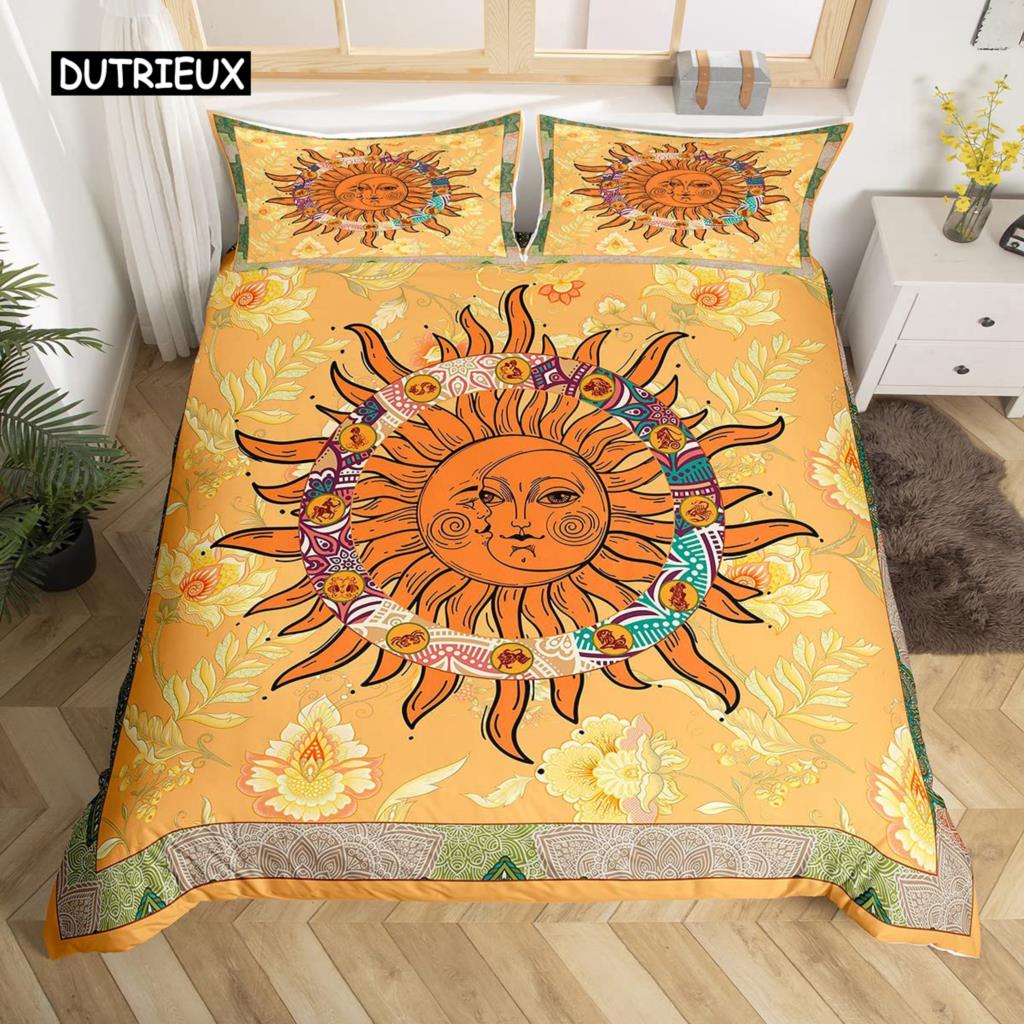 Sun and Moon Duvet Cover Set King Size Purple Liac Dream Catcher Star Bedding Set for Kids Children 2/3pcs Bohemia Quilt Cover