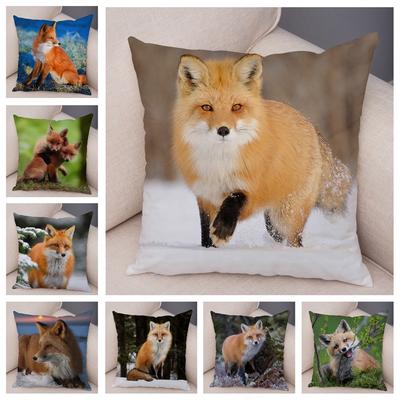 45*45 cm Simpatico Volpe Selvatico Stampa Federa Decorativa Simpatico Animale Federa Morbido Poliestere Fodera per Cuscino per Divano Auto di Casa