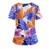 Women's Hawaiian Print V-Neck Double Pocket Short Sleeve Uniform/ Top