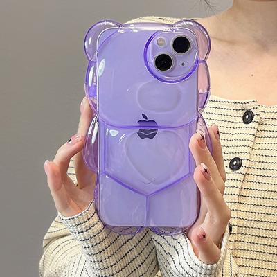 Ins Japan Cute 3d Bear Transparent Phone Case For Iphone 14 13 12 11 Pro Max Xs Max Xr Cartoon Candy Color Shockproof Soft Cover