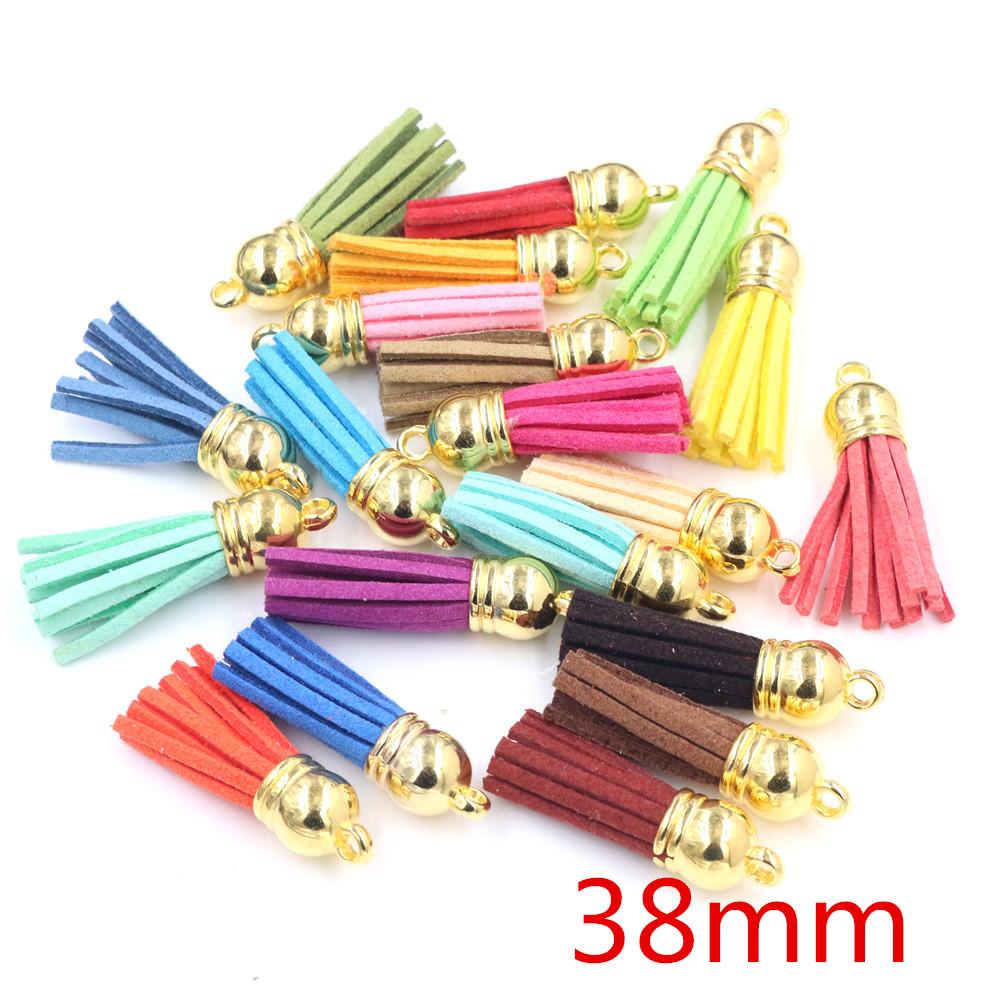 10pcs 38mm 55mm length Suede Tassel For Keychain Cellphone Straps Jewelry Charms, Leather Tassels With Silver Plated Gold Caps