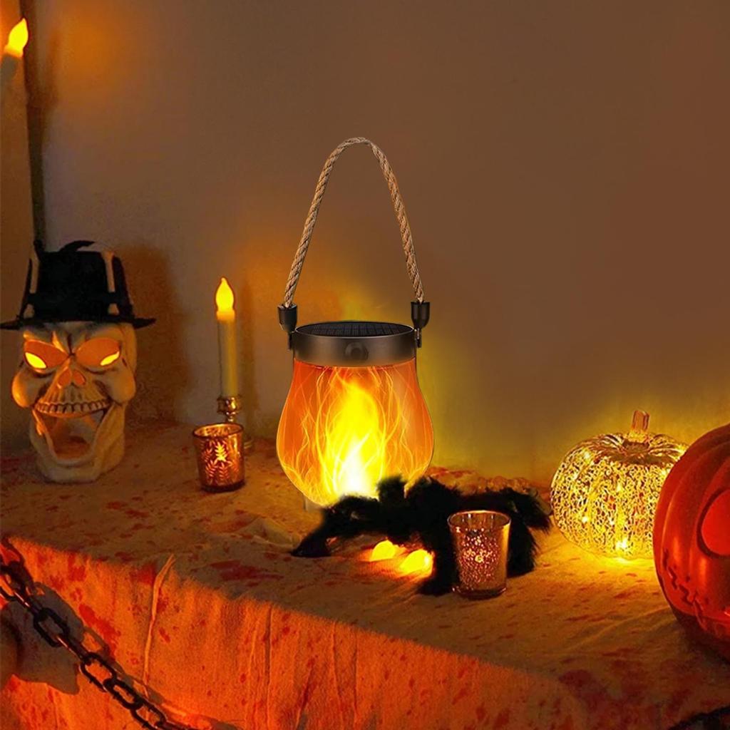 Haunted House Decorations Solar Lantern Halloween Flickering Flame Light Solar USB 2 Charging Ways Outdoor Waterproof Lantern