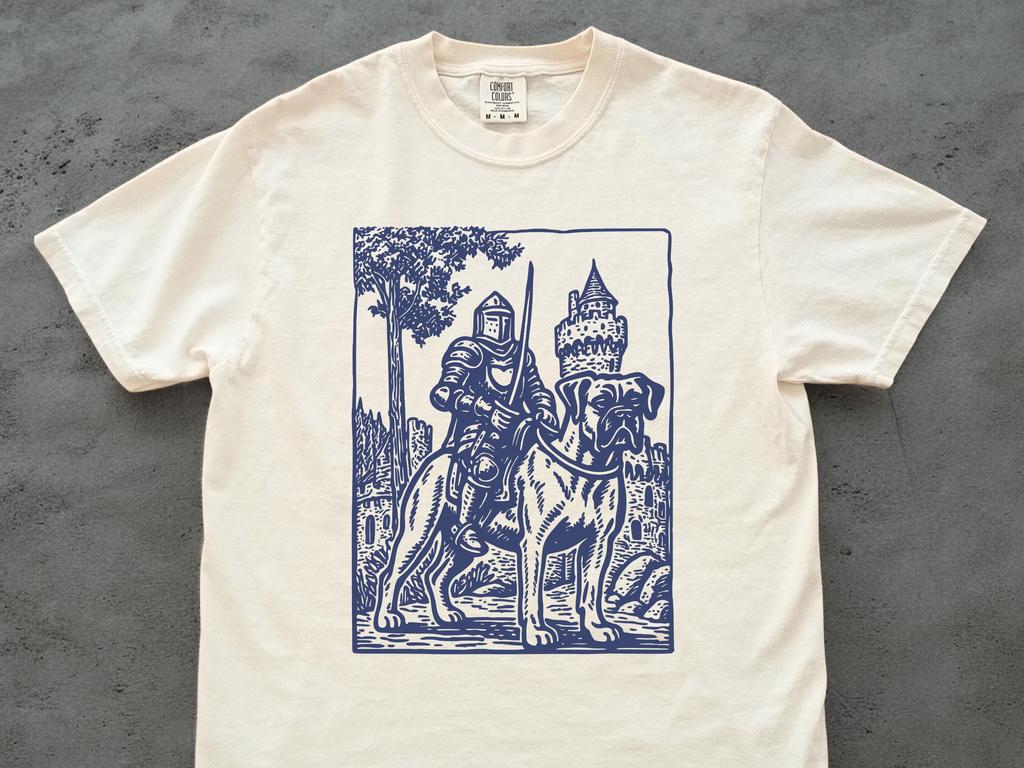 Knight Boxer Rider Vintage T-shirt, Retro 90s Graphic Tee Dark Art Medieval Funny Dog Meme Shirt, Boxer Mom Dad, Grimdark Gift