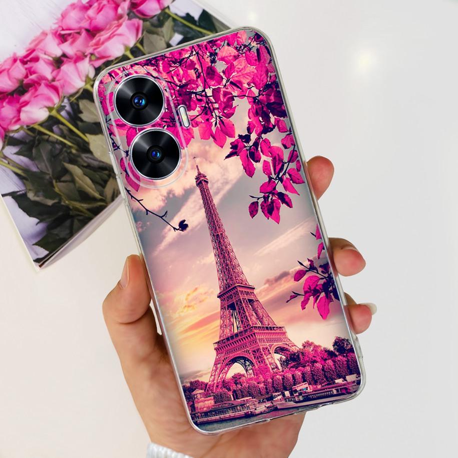 For Realme C55 4G Case 2023 Phone Cover Beautiful Flower Painted Soft Funda Clear Coque For Realme C55 2023 Bumper RealmeC55 Bag