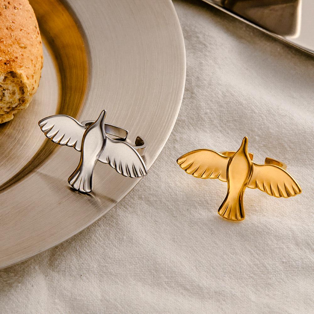 European Stainless Steel Dove Wing Open Ring - Retro Titanium Steel Bird Jewelry