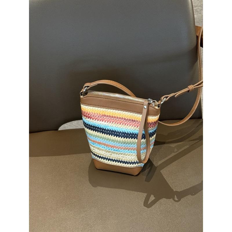 

Женская сумка Летняя из рафии с плетеной сумкой из коровьей кожи Нишевая модная и универсальная сумка через плечо