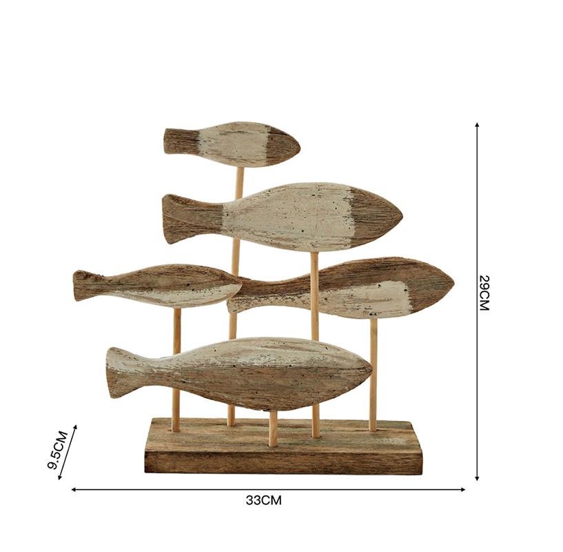Retro Meeresstil 3D Holzschwarm von Fischen Dekorationen Kreativ Mediterran Handgeschnitzt Schreibtischornamente DIY Bar Heimdekor
