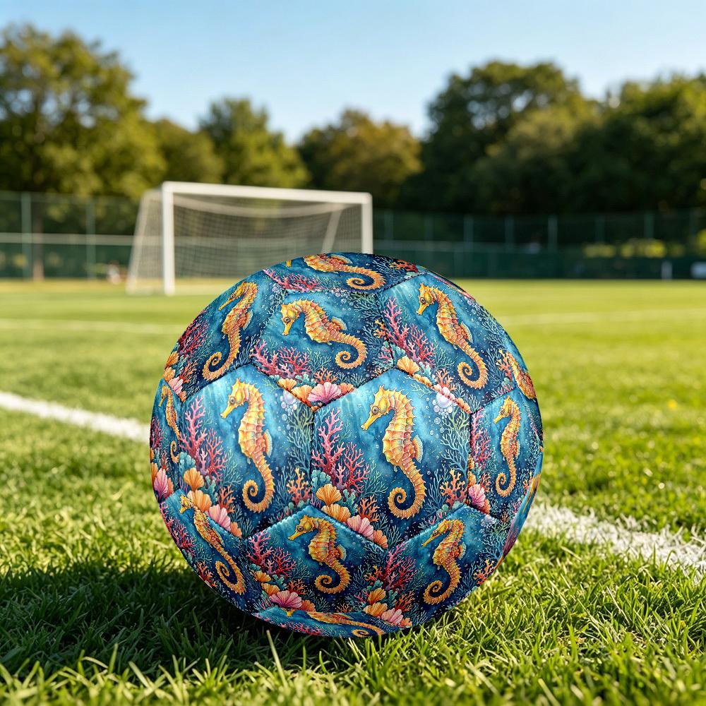 1 vnt. Vandenyno Jūrų Arkliuko Nuotykių Tematikos Futbolo Kamuolys, Dydis 5, Lengvas PVC, Lauko Treniruočių Futbolo Kamuolys, Sporto Dovana t61433