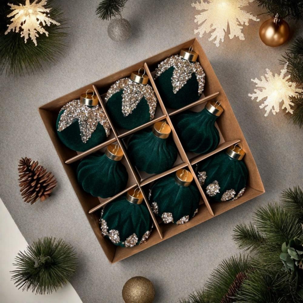 Flocked Velvet Ornaments Exquisite Christmas Ball Ornaments Velvet Christmas Ball Soft-Touch Glitter Sequin Decorations