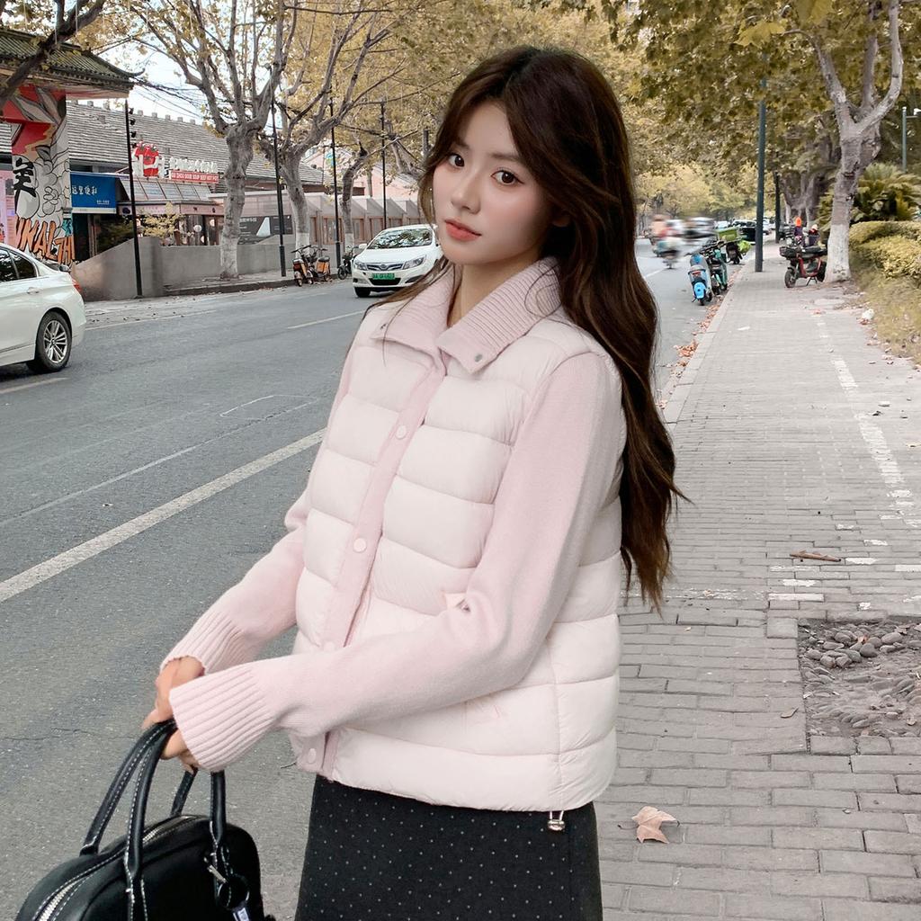 Autumn and winter women's clothing cotton vest stand-up collar knitted splicing multi-color spot supports mixed batches