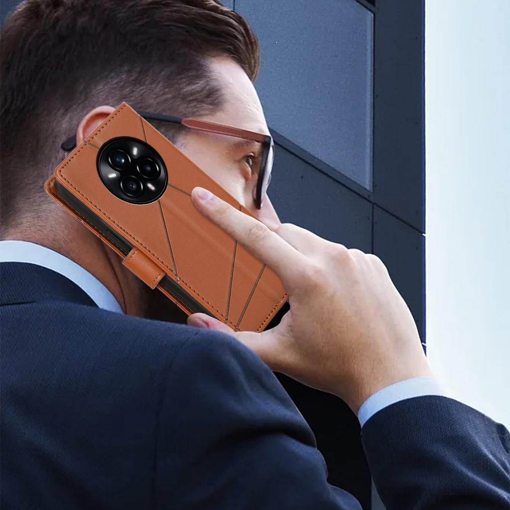 DF-06 For Realme 14 Pro 5G Phone Case Line Imprint Leather Wallet Cover